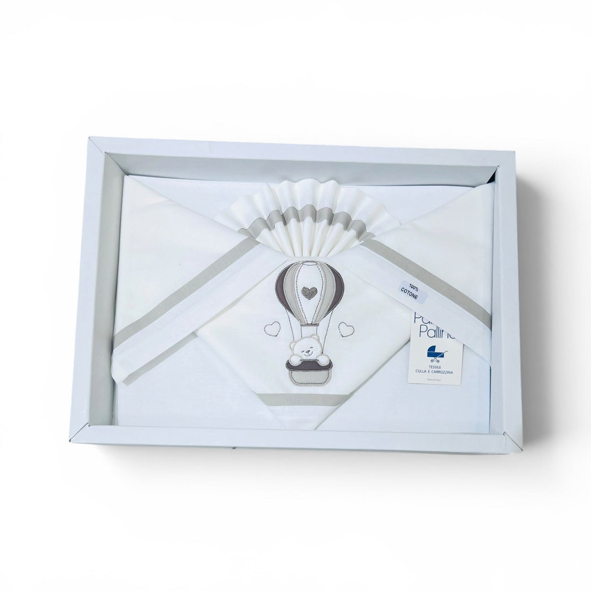 Palla Pallina Set Tre Pezzi Di Lenzuola Ricamate Per Carrozzina 100% Cotone misura 90x120