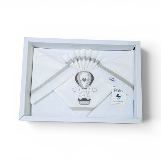 Palla Pallina Set Tre Pezzi Di Lenzuola Ricamate Per Carrozzina 100% Cotone misura 90x120