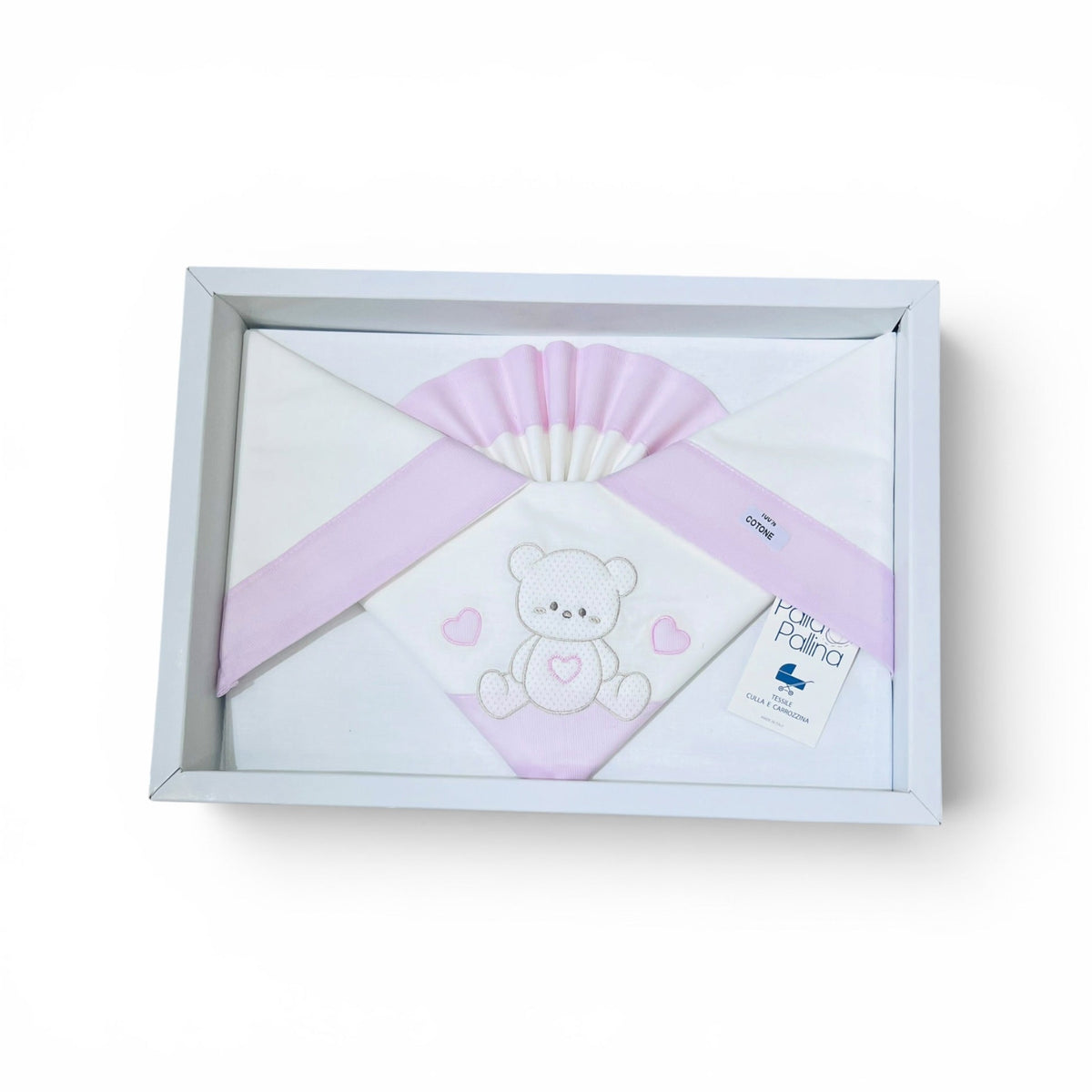 Palla Pallina Set Tre Pezzi Di Lenzuola Ricamate Per Carrozzina 100% Cotone misura 90x120