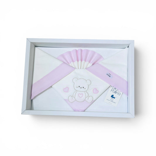 Palla Pallina Set Tre Pezzi Di Lenzuola Ricamate Per Carrozzina 100% Cotone misura 90x120