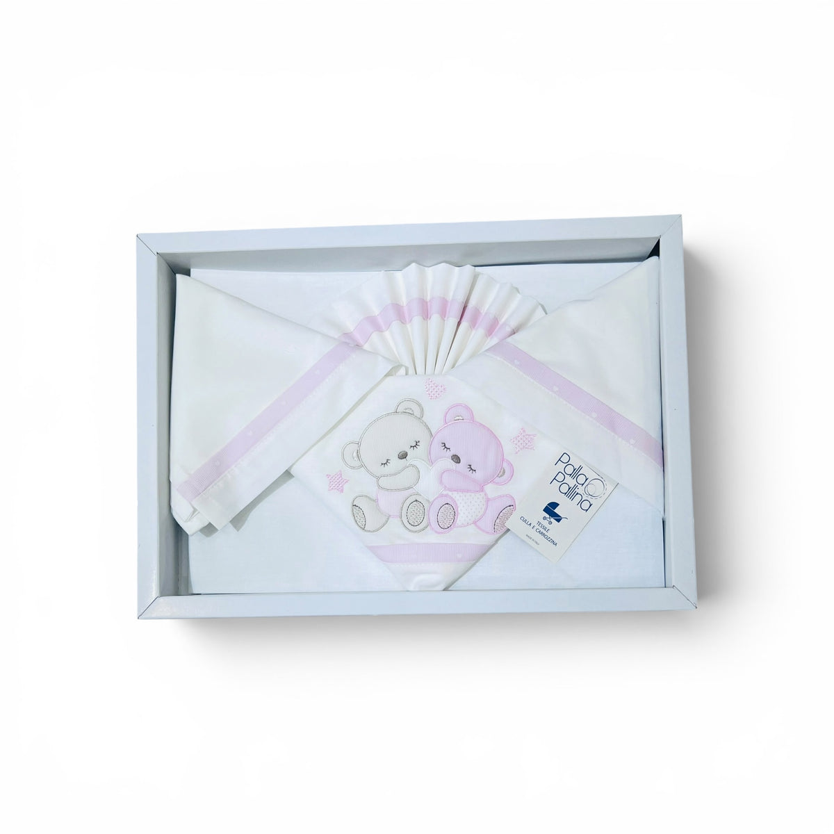 Palla Pallina Set Tre Pezzi Di Lenzuola Ricamate Per Carrozzina 100% Cotone misura 90x120