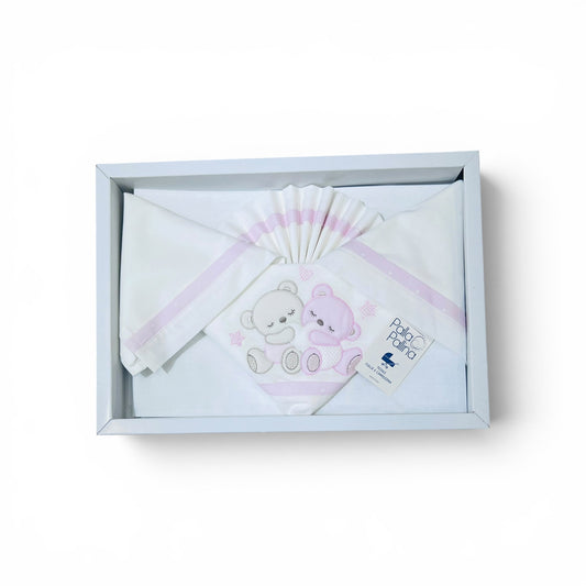 Palla Pallina Set Tre Pezzi Di Lenzuola Ricamate Per Carrozzina 100% Cotone misura 90x120