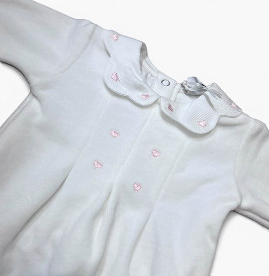 Klaiadì Tutina in Ciniglia Con Colletto in Piquet Ricami Cuoricini Da Neonata