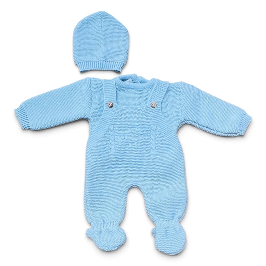 Coralo Coordinato Lana Salopette con Maglioncino e Cappellino Da Neonato