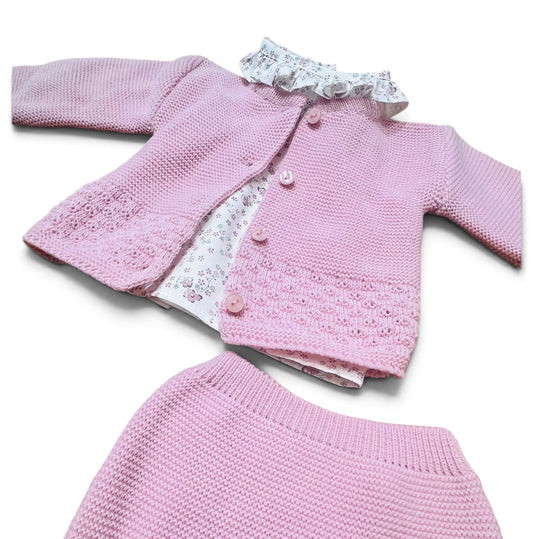 Coralo Completo Tre Pezzi Camicia Cardigan e Coulotte Da Neonata
