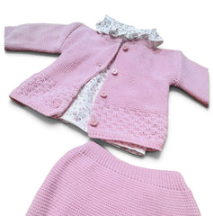 Coralo Completo Tre Pezzi Camicia Cardigan e Coulotte Da Neonata