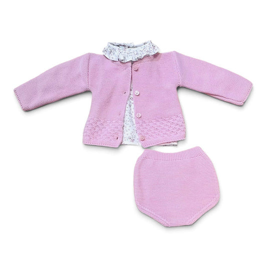 Coralo Completo Tre Pezzi Camicia Cardigan e Coulotte Da Neonata