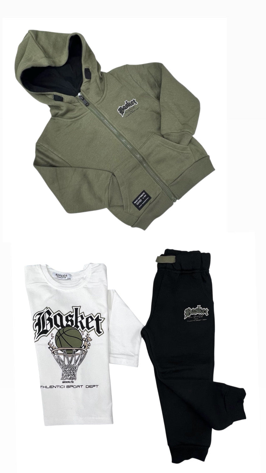 Basket Completo Tuta Felpata Tre Pezzi Da Bambino