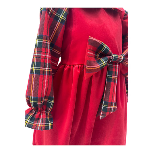 Abitino In Velluto e Tartan Natalizio Da Bambina