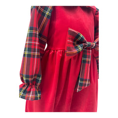 Abitino In Velluto e Tartan Natalizio Da Bambina