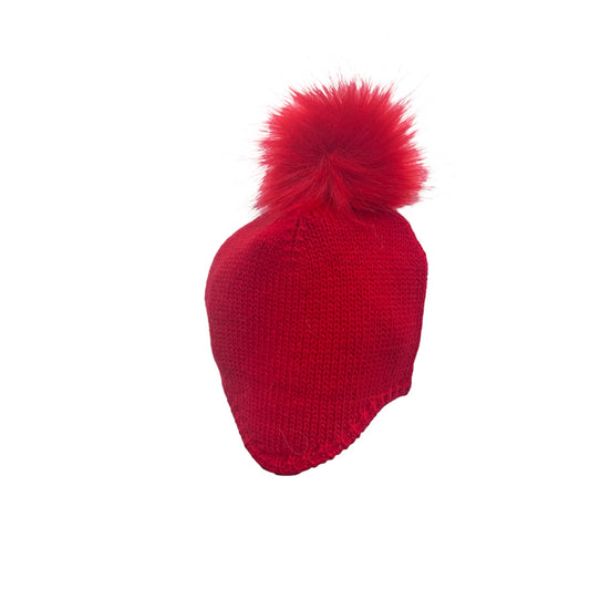 Cappellino Rosso Peruviano in lana Mordida con Pom Pon in Pelliccia Da Neonati