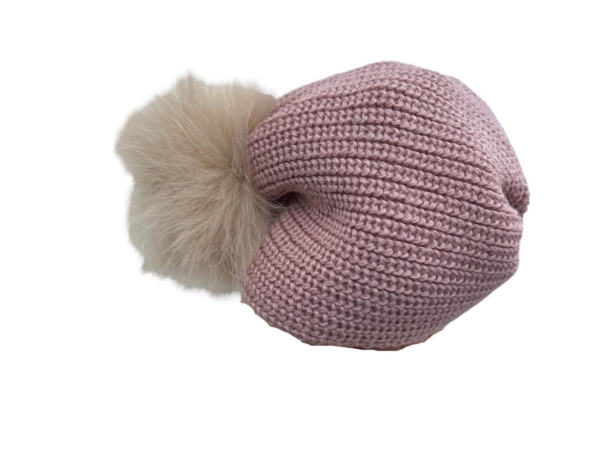 Turbante in lana Mordida con Pom Pon in Pelliccia Da Neonata