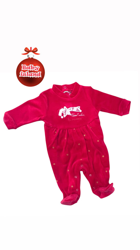 Tutina in Ciniglia Rossa Natalizia con Stella Cometa in Pizzo Da Neonata