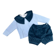 Pappa e Latte Completo Maglia in Lana con Collo in Velluto e short in Velluto  Da Neonato