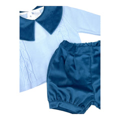 Pappa e Latte Completo Maglia in Lana con Collo in Velluto e short in Velluto  Da Neonato