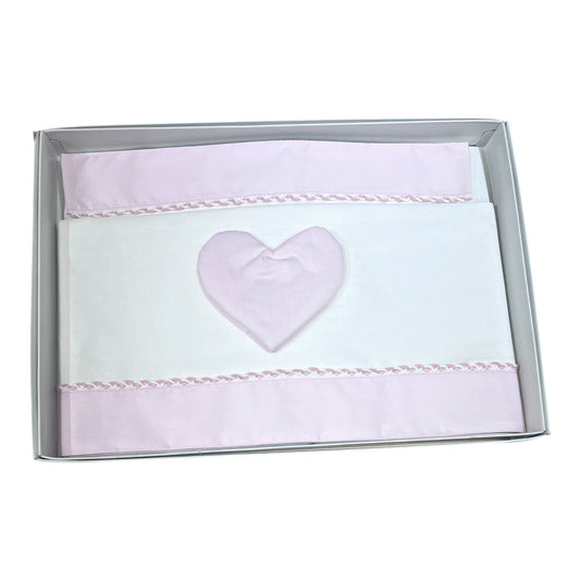 Pappa e Latte Coordinato Lenzuola Con Cuore in Puro Cotone Carrozzina misura 90x120