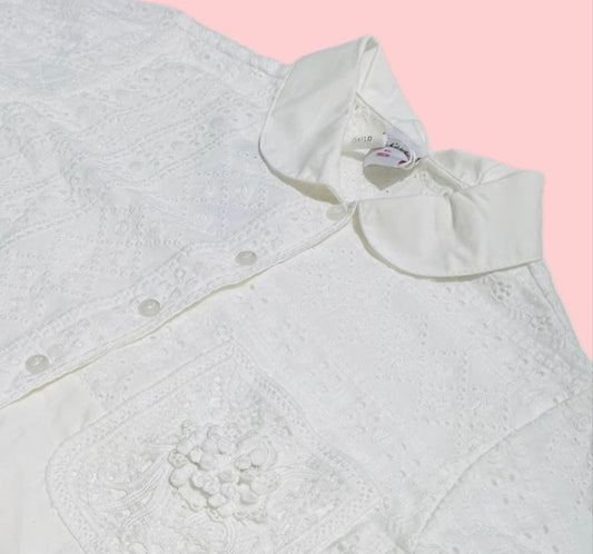 Ativo Camicia Mezza Manica Bambina in Pizzo San Gallo