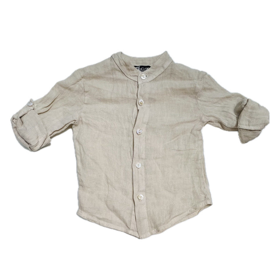 Camicia in Puro Lino Collo Koreana Neonato