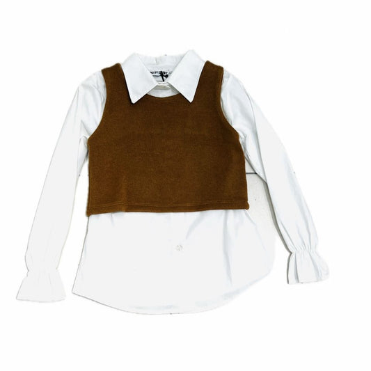 Set Camicia con Gilet Crop Invernale Da Ragazza