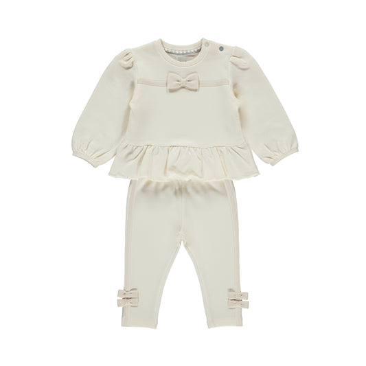 DIRKJE Completo Maglia e Leggins Neonata Volant e Fiocchetti