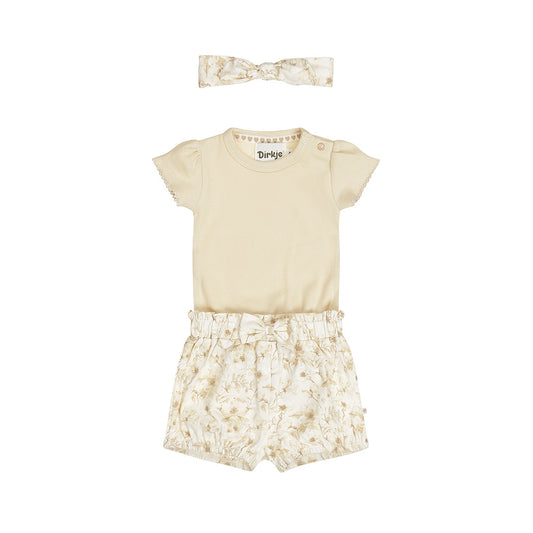 Dirkje Completo Neonata tre Pezzi Body-Short e Fascia