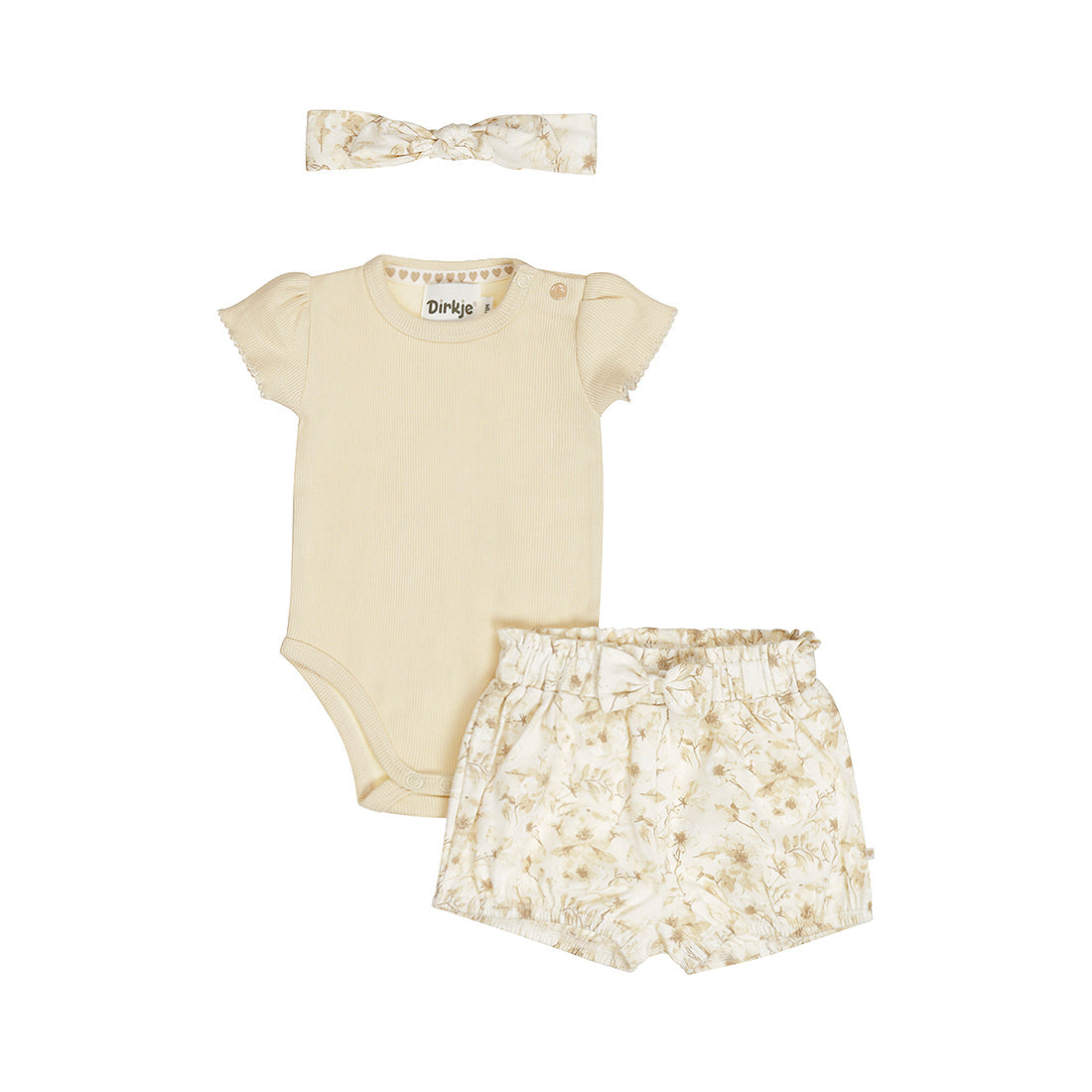Dirkje Completo Neonata tre Pezzi Body-Short e Fascia