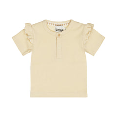 Dirkje T-Shirt Serafino a Costine con Volant sulla Spalla