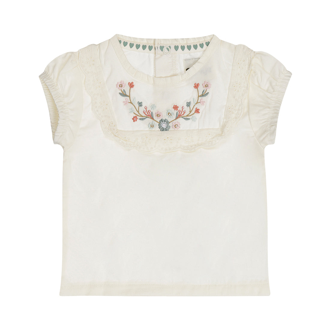 Dirkje Neonata Blouse con Ricami in Pizzo e Dettaglio fiori Cuciti
