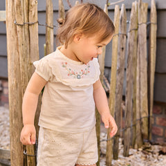 Dirkje Neonata Blouse con Ricami in Pizzo e Dettaglio fiori Cuciti