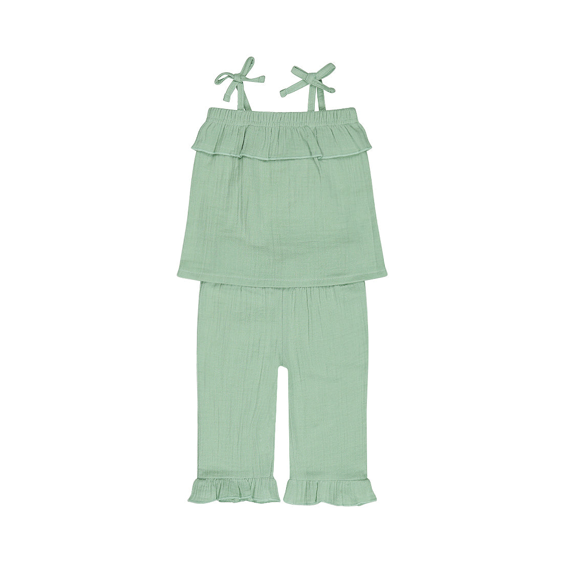 Dirkje Completo Neonata e Bambina  in misto Lino Top con Fiocchi+ Pantalone