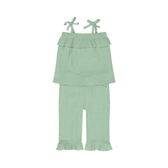 Dirkje Completo Neonata e Bambina  in misto Lino Top con Fiocchi+ Pantalone