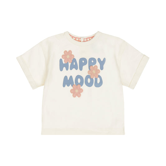 Dirkje  Happy Mood T-Shirt Neonata e Bambina  Con Dettagli Fiori Ricamati