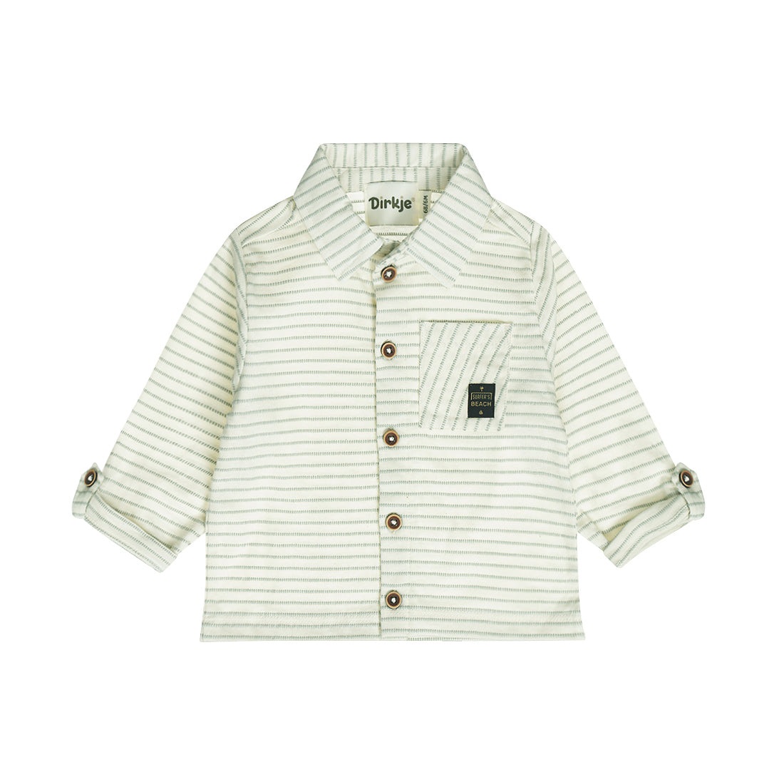 Dirkje Camicia Neonato a Righe con Dettagli bottoncino in Legno