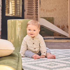 Dirkje Camicia Neonato a Righe con Dettagli bottoncino in Legno
