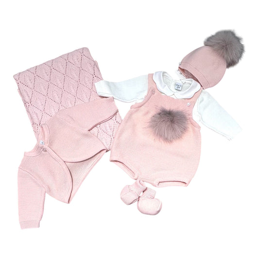 Pappa e Latte Cappello e Scarpine m.Lana con PomPon in Pelliccia Da Corredino