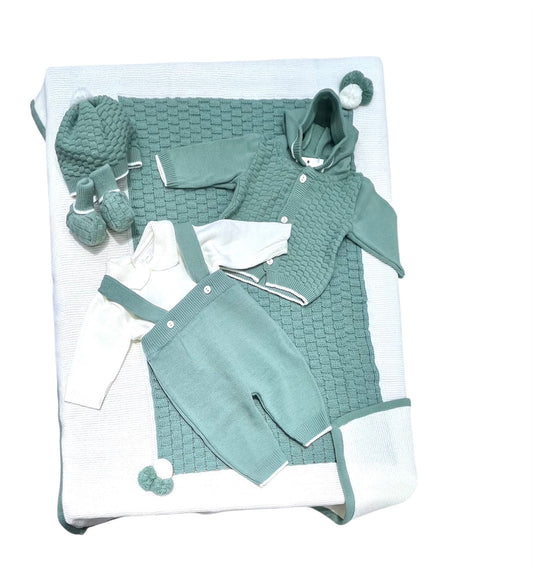 Prime Emozioni Completo tre Pezzi m. Lana con Salopette Maglia e Golfino Nascita