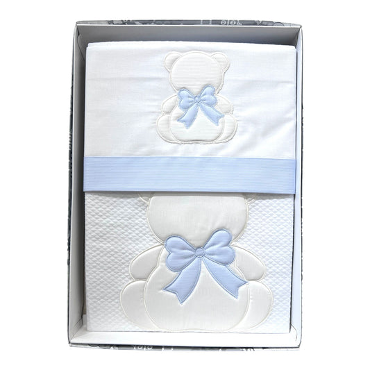 Ornella Coordinato Copertina e Lenzuola Nextome mis. 95x135 100% Cotone Orso Fiocco Lenzuola Sopra Sotto e Federa