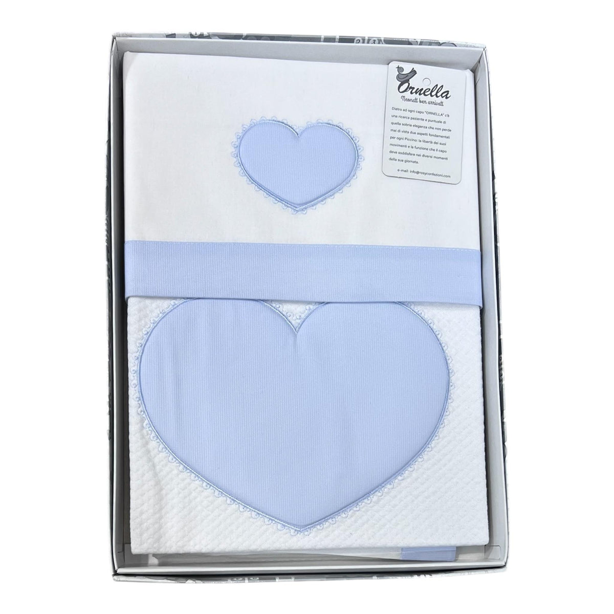 Ornella Coordinato Cuore Passeggino Copertina Cotone Più Lenzuola Sopra Sotto Federa 100% Cotone