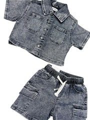 Completo Jeans Denim Da Neonato Camicione e Bermuda