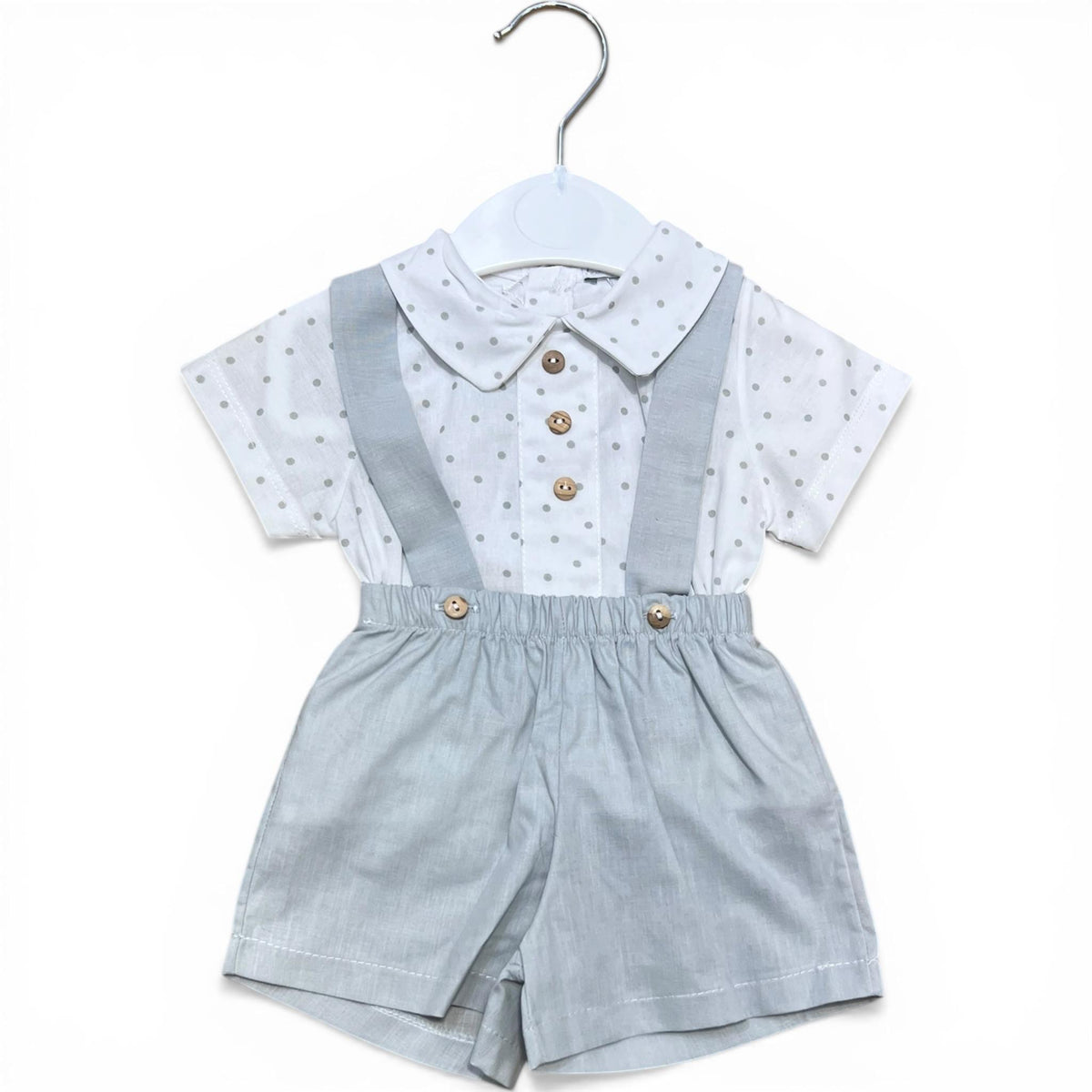 Coralo Completo in Cotone Camicia e Short Con Bretelle Da Neonato
