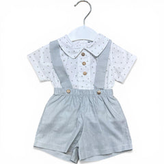 Coralo Completo in Cotone Camicia e Short Con Bretelle Da Neonato