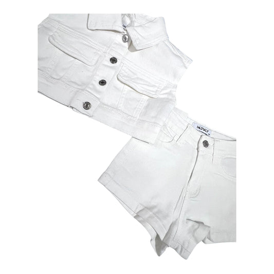 Giubbino Smanicato con Short Completo in Jeans Neonata