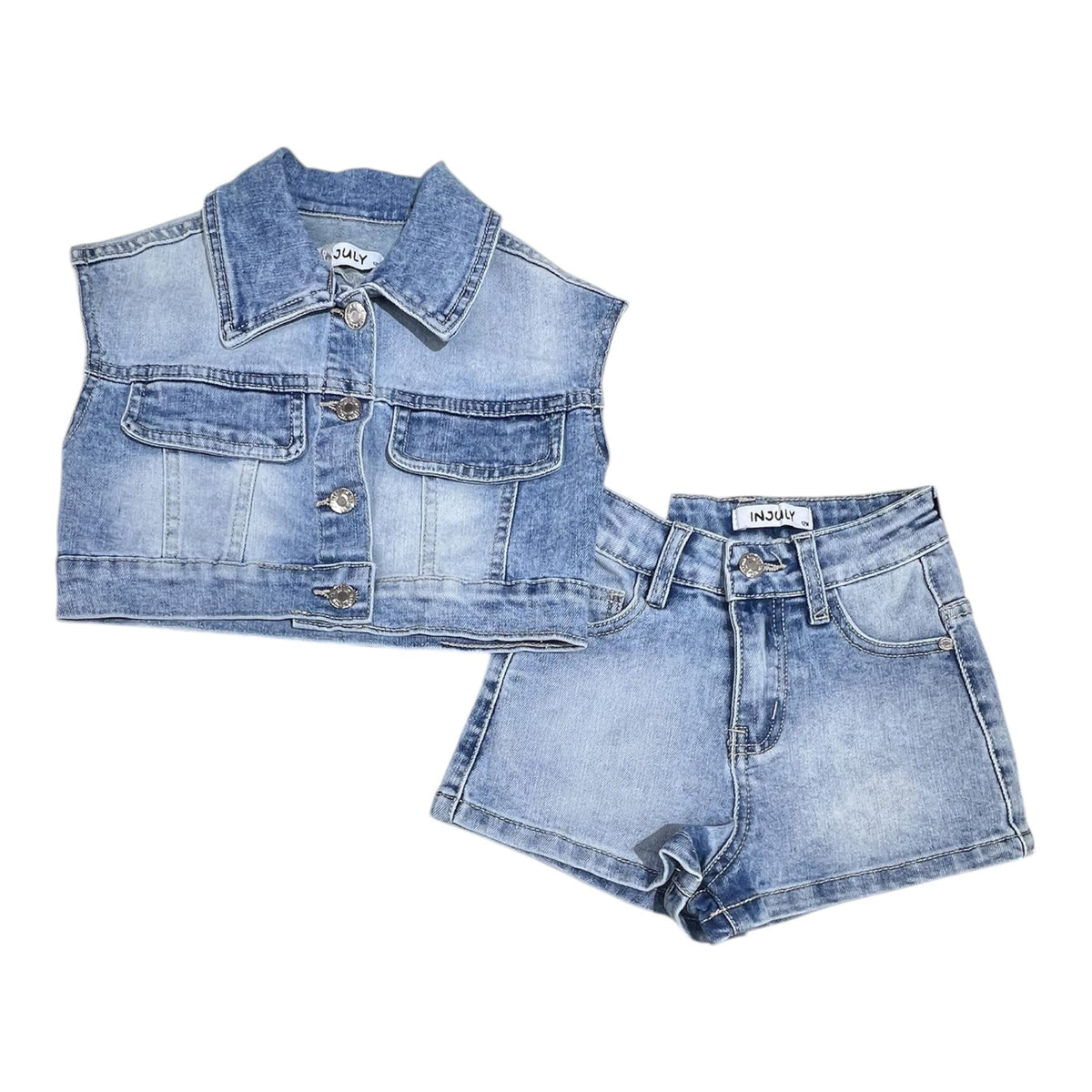 Giubbino Smanicato con Short Completo in Jeans Neonata
