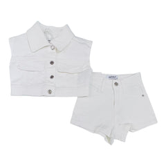 Giubbino Smanicato con Short Completo in Jeans Neonata