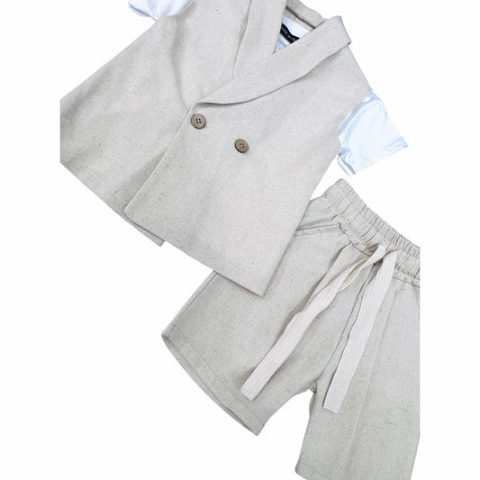 Montecarlo Completo m. Lino Giacca Smanicata T-Shirt Bermuda Neonato e Bambino