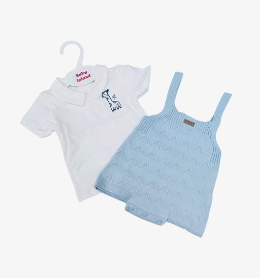 Pupi Completo Salopette in Filo Cotone Con Polo Da Neonato