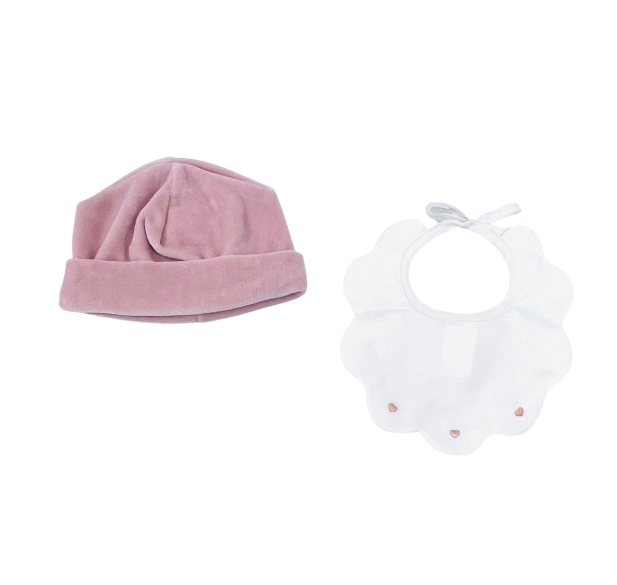 Klaiadì Set Cappellino in Ciniglia e Bavetta Ricamata in Piquet da Neonata (Copia)