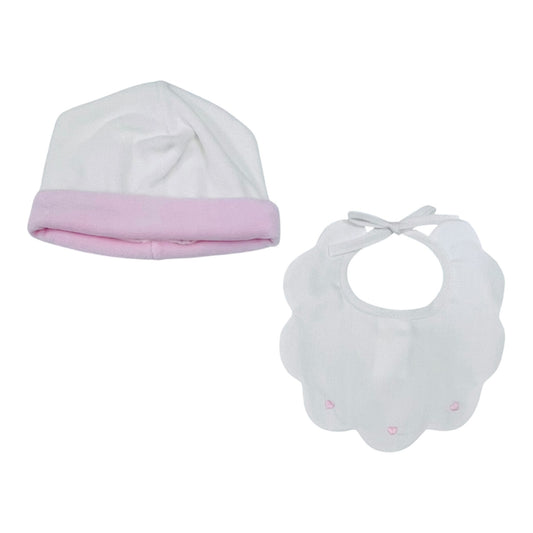 Klaiadì Set Cappellino in Ciniglia e Bavetta Ricamata in Piquet da Neonata (Copia)