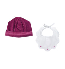 Klaiadì Set Cappellino in Ciniglia e Bavetta Ricamata in Piquet da Neonata (Copia)