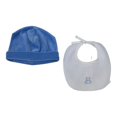 Klaiadì Set Cappellino in Ciniglia e Bavetta Ricamata in Piquet da Neonato
